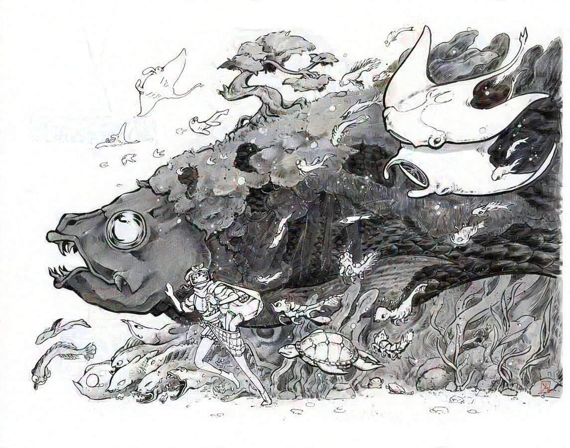 Big Fish Ink and graphite on Bristol 11" x 14"