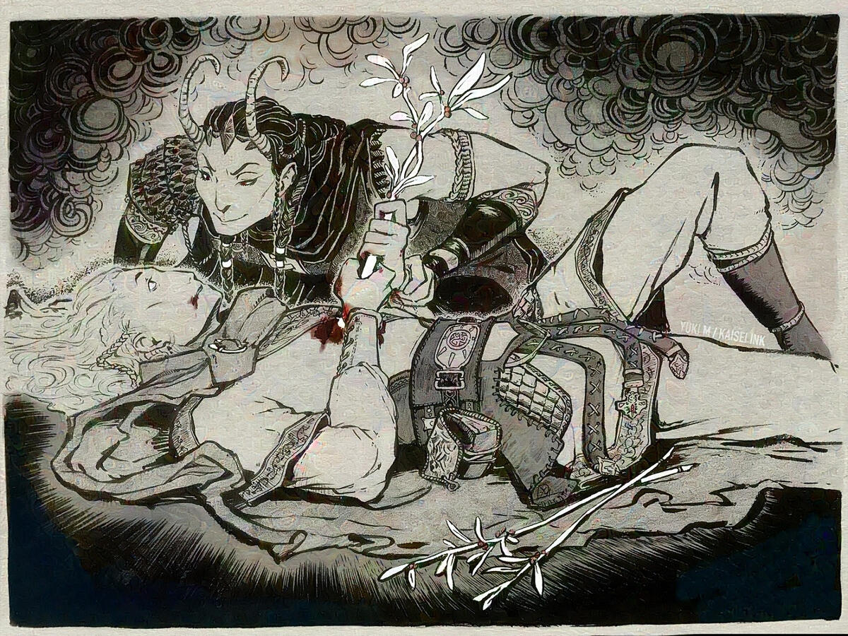 Death of Bald Ink and graphite on toned paper 8.5" x 11"