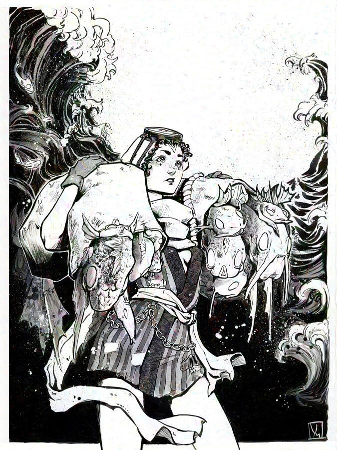 Catch of the Day Ink on Bristol 9" x 11"